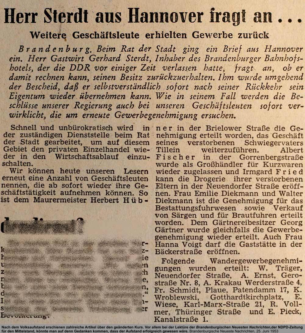 Herr Steerdt fragt an, Quelle: Brandenburgische Neueste Nachrichten, 25. Juni 1953