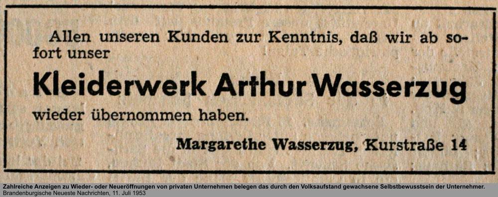 Reklame Wasserzug Rückgabe, Quelle: Brandenburgische Neueste Nachrichten, 11. Juli 1953 19530712 BNN Reklame Adler-Bräu-Quelle.jpg Brandenburgische Neueste Nachrichten, 12. Juli 1953