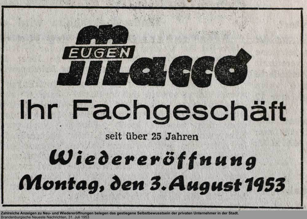 Reklame Macco, Quelle: Brandenburgische Neueste Nachrichten, 31. Juli 1953