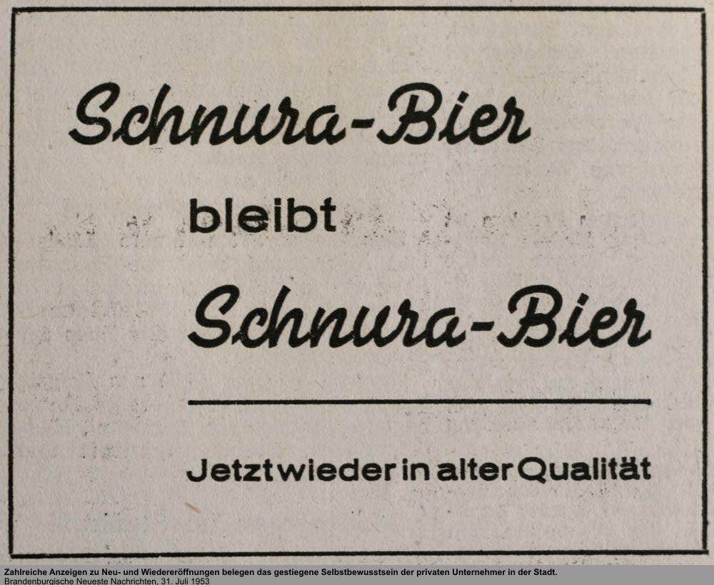 Reklame Schnura-Bier, Quelle: Brandenburgische Neueste Nachrichten, 31. Juli 1953