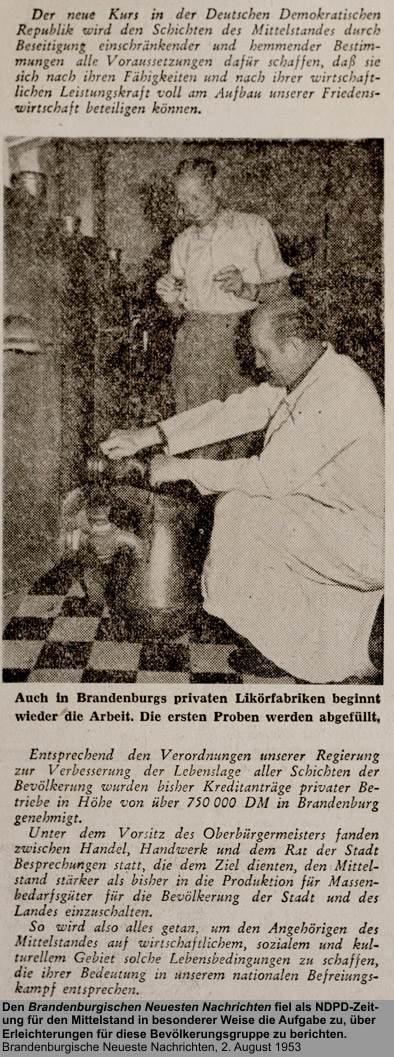 Wirtschaftsleben Likör, Quelle: Brandenburgische Neueste Nachrichten, 2. August 1953